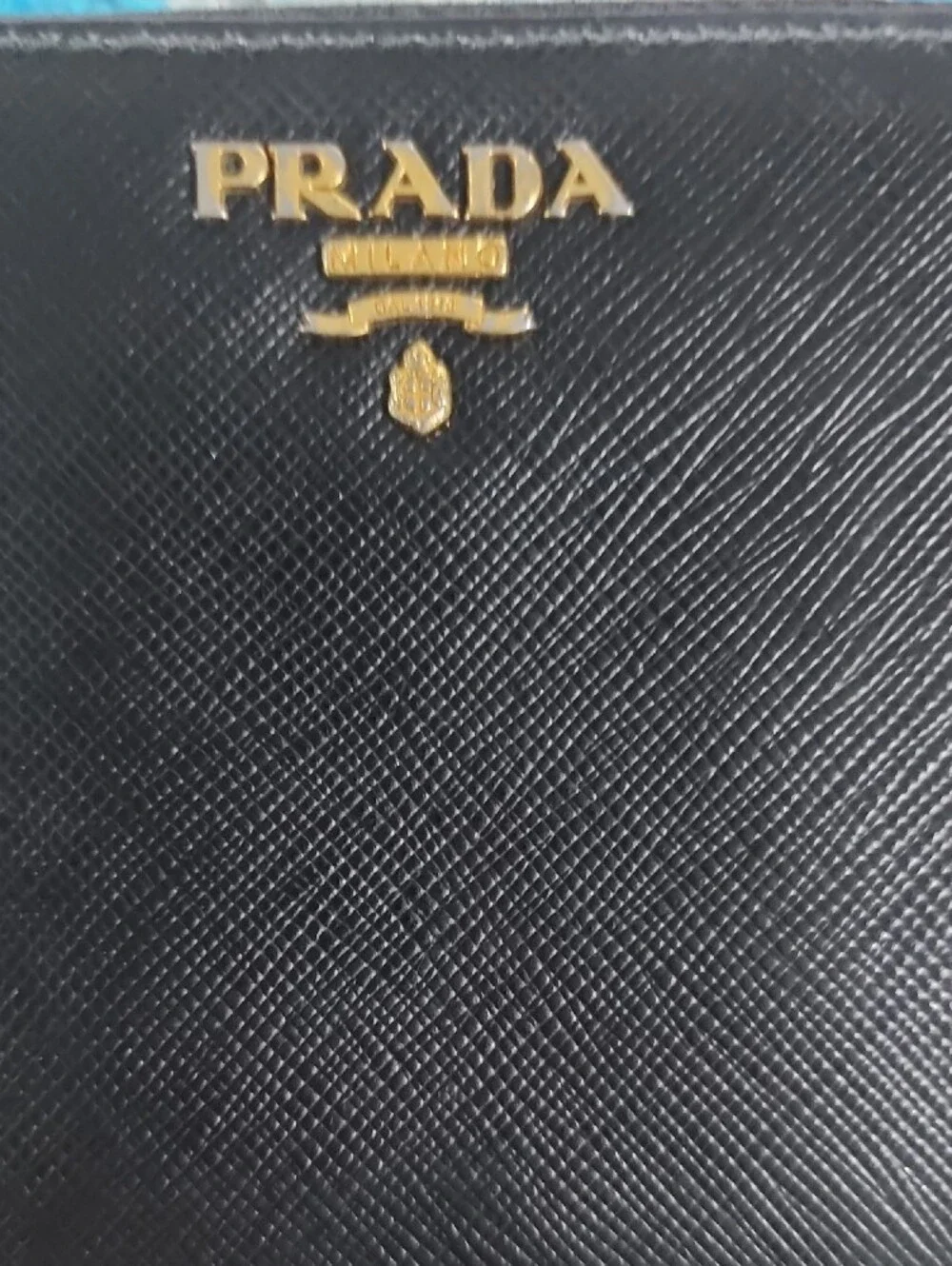 Prada Black Saffiano Leather Zip Wallet with Gold Logo